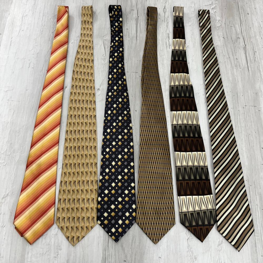 6pc Mens Tie Silk Polyester Brown Bundle Haggar Dockers Van Heusen Earth Tones